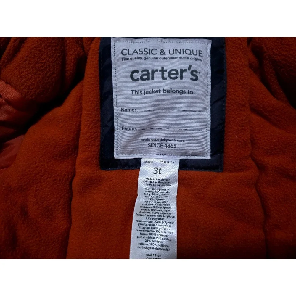 Carters‎ Kids Blue Camo Woodland Animal Print Hooded Winter Jacket 3T